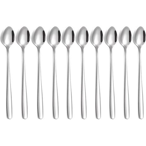 Juego de 10 cucharillas de acero inoxidable de mango largo，ideales para latte，chocolate caliente，19,8 cm (1/5)