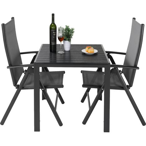 LIFERUN Ensemble de meubles de jardin 3 pièces avec 2 chaises pliantes en aluminium et WPC carré, résistant aux intempéries, pour vérandas, cours, terrasses, balcons, bords de piscine, noir (1/5)