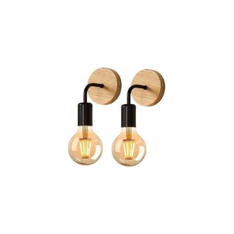 Apliques de pared industriales para interiores (2 unidades), de madera, color negro, de metal, estilo retro, para sala de estar y dormitorio (bombillas no incluidas). (1/5)