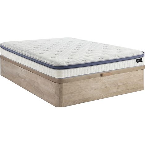 Set 140 x 190 cm letto contenitore legno chiaro + materasso ibrido con molle insacchettate 7 zone memory foam e lattice sp.25cm - MALAO di PALACIO (1/5)