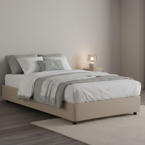 Talamo Italia Letto piazza e mezza Camilla, Letto contenitore con rivestimento in tessuto, 100% Made in Italy, Apertura laterale, adatto per materasso Cm 120x190, Beige, con imballo rinforzato (1/5)
