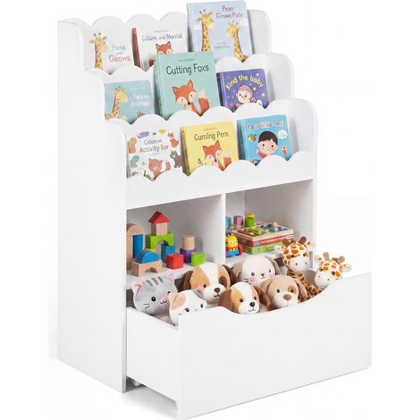 COSTWAY Libreria Montessori Cassetto Portagiochi Ruote Bambini 60x30x91 cm (Bianco) (1/5)