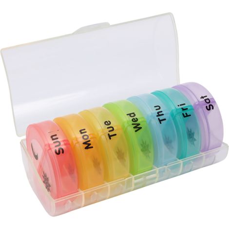 Lot rond étanche pour pilules 14 compartiments, boîte à médicaments portable en plastique transparent coloré, 1 semaine matin et soir (1/5)