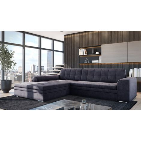 Ecksofa Schlafsofa Sofa LUSAKA in Stoff Fresh Schwarz Ottomane Links