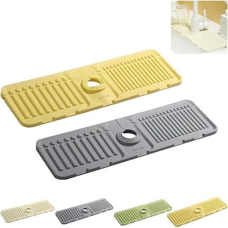 Lot de 2 protections de robinet et tapis d'égouttage, tapis d'égouttage, protection anti-éclaboussures en silicone pour évier, silicone pour évier