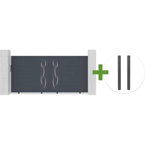 Portail coulissant 3m LIFE H.140cm aluminium gris + 2 poteaux ELDA aluminium gris 15x15cm (1/5)