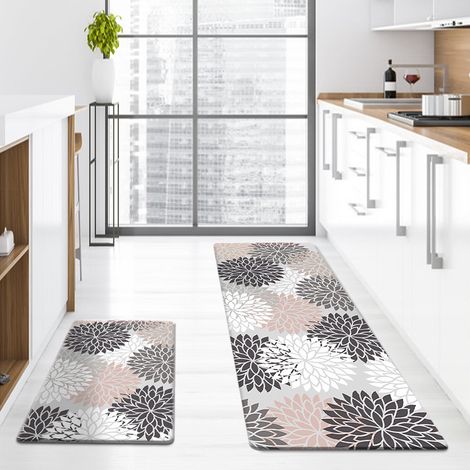 New style kitchen long strip mat, non-slip, oil-proof, stain-resistant, and easy to clean suitable for entryways, front doors, and bathrooms - Floral Gray - 40601.0cm