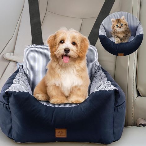 Hundebett - Autositz für Hunde, bequem und sicher mit Gurt, universell passend für alle Autos, strapazierfähiges Material und rutschfester Boden - Aufbewahrungstasche (Blau, Groß) (1/5)