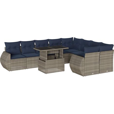 10-teiliges Gartensofa-Set mit Kissen, grau, Polyrattan vidaXL (1/5)