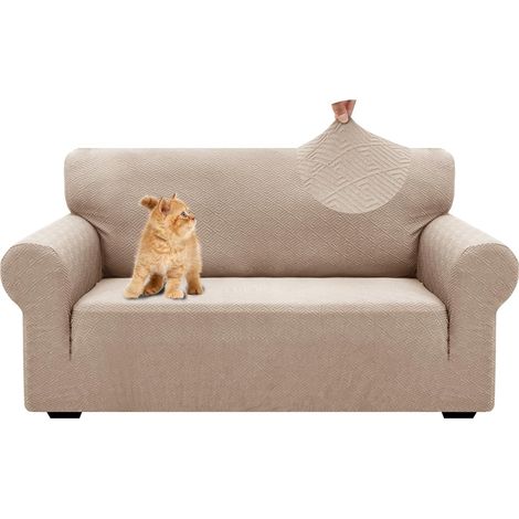 Housse De Canapé 2 Places avec Accoudoirs, Universelle Housse Canapé Extensible, Protection Chat Chiens Griffures Housse Canape, Housses De Canapé Lavable Antidérapante, Kaki (1/5)