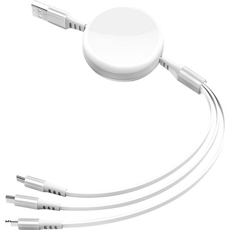 Cable De Chargement Rétractable - 3 En 1 iPhone Micro-USB Type-C - 120 Cm - 3 A - Pour Téléphones Et Tablettes - 1 Pièce (1/5)
