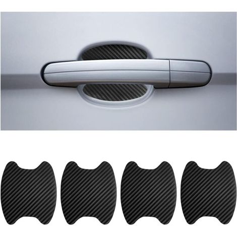 Lot de 4 protections anti-rayures pour poignée de porte de voiture, fibre de carbone, noir, 10 x 8,5 cm, ajustement universel, résistant aux rayures, facile à installer, finition brillante (1/5)