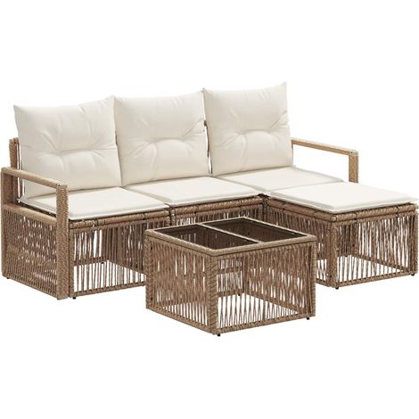 vidaXL Garden Sofa Set 5 pcs Beige Poly Rattan