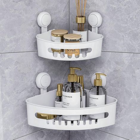 Lot de 2 paniers de douche à ventouse sans perçage, support pour shampoing et produits de salle de bain, rangement pratique