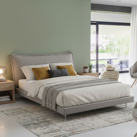 Talamo Italia Cama matrimonial Anika, Cama fija con tapizado y cabecero en tela, 100% Made in Italy, Apertura frontal, adecuado para colchón Cm 160x190, Gris, con embalaje reforzado (1/3)