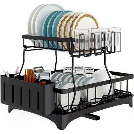 Égouttoir à vaisselle, étagère de rangement de cuisine multifonctionnelle, porte-tasses à poser sur l'évier avec porte-baguettes et égouttoir à vaisselle (1/2)