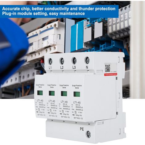 Module blanc en forme d'arc 4P LT1-40 protecteur de surtension, protecteur de surtension 4P, module de protection contre les surtensions 40ka, parafoudre électrique. (1/5)