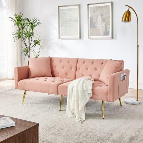 Sofá 2 plazas reclinable terciopelo con cojines OKMYHOME (1/5)