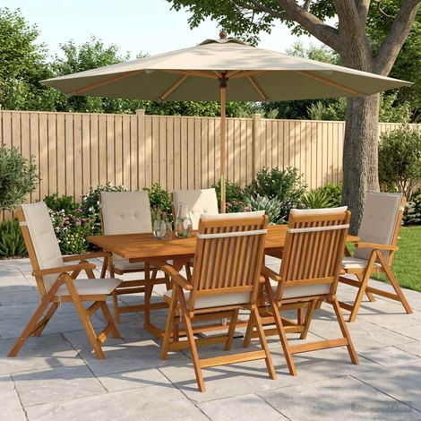 vidaXL Conjunto de comedor exterior con parasol 8 uds. 6 plaza (1/5)