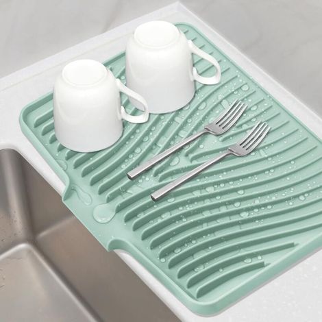 Tapis égouttoir en silicone pour vaisselle et couverts, vert clair (1/5)