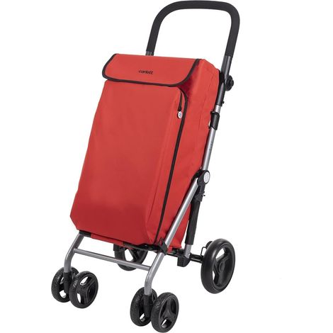 Chariot de Courses  Chariot Pliable pour Supermarché  4 Roues  Guidon Réglable et Frein de Sécurité  Sac Extensible 48L  Sac Isotherme 10L  Rouge (1/5)