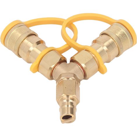 Gas Y Splitter Gas Naturel Adaptateur de Connexion Rapide en Laiton Splitteur de Gaz Bidirectionnel pour les Grilles Générateurs Chauffants de Patio Fours à Pizza 3/8 Pouces (1/5)