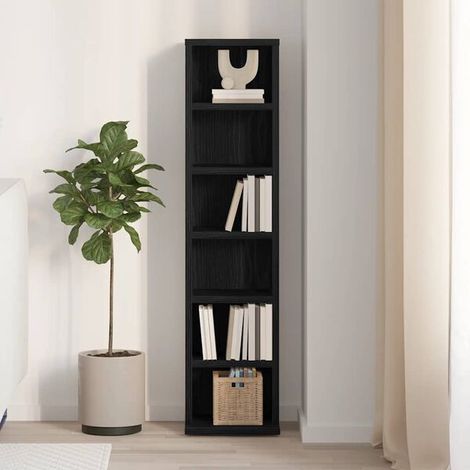 Meuble de Rangement CD en Bois d'Ingénierie Noir, Bibliothèque Audio Compacte 21x20x88 cm, Étagère de Stockage pour Médias et Décoration Intérieure (1/5)
