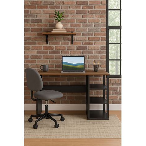 Polina Bureau modern avec des étagères ouvertes Black Walnut