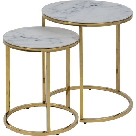 Lot de 2 tables d'appoint rondes aspect marbre blanc - MONZA (1/4)