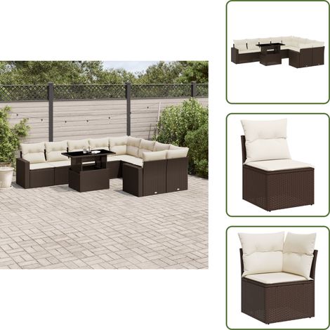 10-tlg. Garten-Sofagarnitur mit Kissen Braun Poly Rattan - Gartenmöbel Set - PE-Rattan Möbel - Outdoor Lounge - Gartenlounge - Terrassenmöbel (1/5)