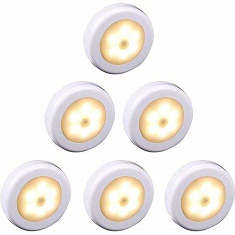 Lampe LED sans fil avec détecteur de mouvement pour placard, escalier, couloir, cuisine, chambre à coucher (6pcs) (coque blanche (lumière chaude)