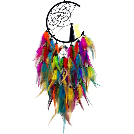 1 Atrapasueños de luna, diseño de plumas, decoración de pared colgante, sala de estar, dormitorio, oficina (1/5)