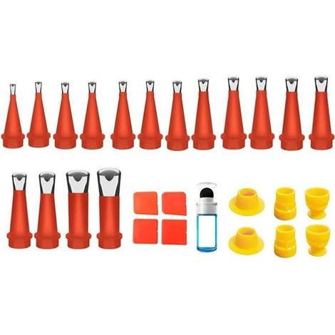 Applicateur de buse de calfeutrage en acier inoxydable avec base, ensemble d'outils de finition de mastic pour joints d'évier de cuisine et de salle de bain, comprend une spatule en silicone (1/4)