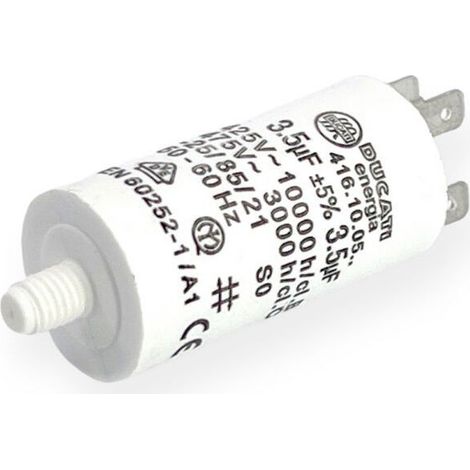 Ducati Energia – Condensateur permanent 3,5µF – Double cosses Faston 6.3 mm – Ø28x55mm – Durée de vie 10.000 heures – Homologué VDE EN60252-1 (1/3)