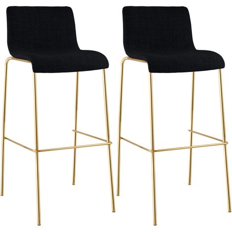 Set 2 Sgabelli Bar Hover in Tessuto, Gambe Effetto Oro nero