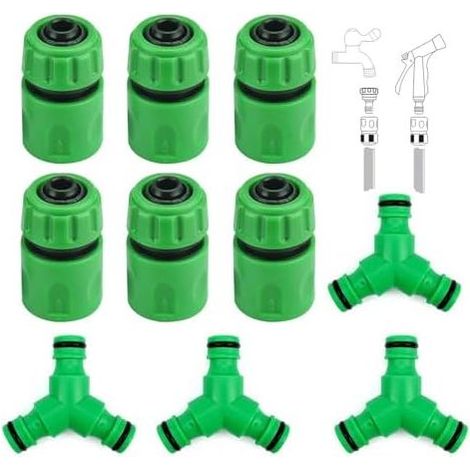 Set di 4 raccordi per tubo da giardino. Raccordo a Y con 6 connettori per tubo dell'acqua da 1/2". Colore verde. Per collegamenti di irrigazione da giardino. (1/5)