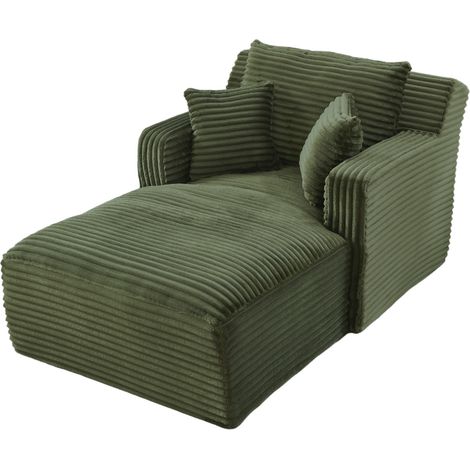 Canapé convertible chaiselongue en velours côtelé vert, sans montage, dossier moelleux et assise confortable, pour salon, bureau ou studio - CHICFURN (1/5)