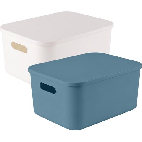 Lot de 2 boîtes de rangement empilables avec couvercle - 35 x 24,9 x 15 cm - En plastique - Pour étagères, cuisine et salle de bain (1/4)