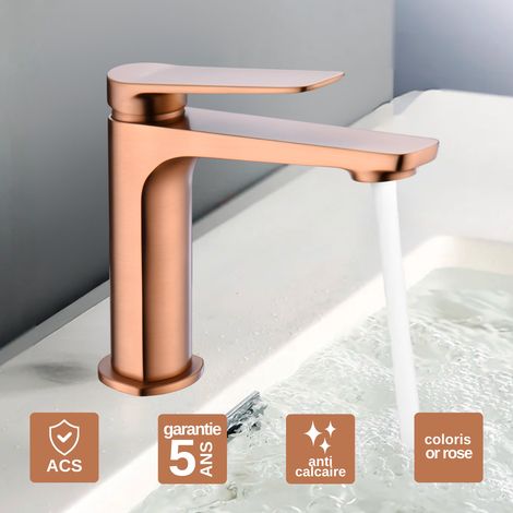 Robinet Mitigeur Lavabo Salle de Bain or rose cuvré – Bec Bas Anti-Calcaire – Design Moderne - NAPOLES IMEX (1/5)