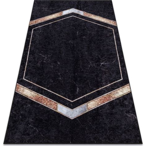 MIRO 52025.802 Waschteppich Marmor, geometrická Anti-Rutsch - schwarz black 120x170 cm