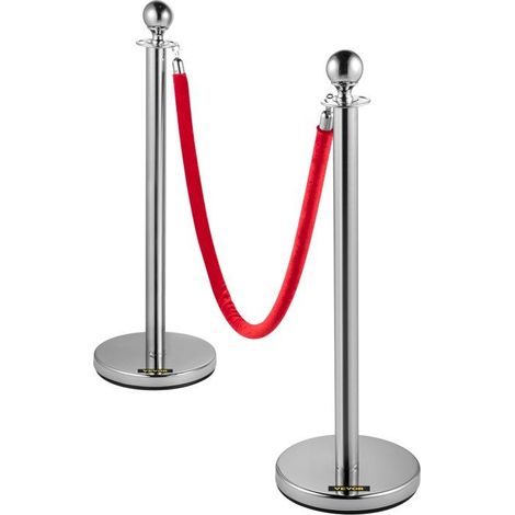 Poteau de guidage en acier inoxydable - Lot de 8 pièces - Corde en flanelle rouge 1,5 m (1/5)