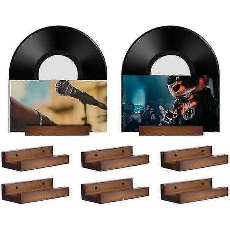 Lot de 6 étagères murales en bois pour disques vinyles, présentoirs pour disques et albums. (1/4)