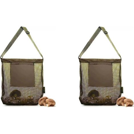 Lot de 2 sacs filets à champignons pour la cueillette, paniers de récolte, sacs de cueillette de champignons de grande capacité en filet vert pour le jardin. (1/5)