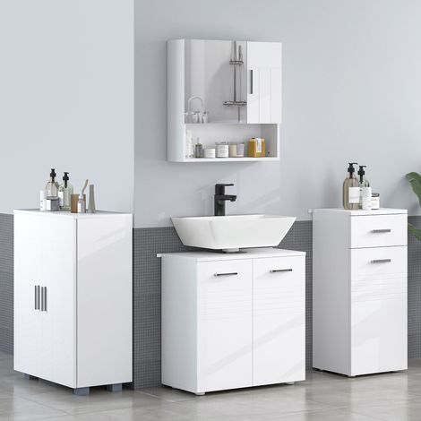 Armoire sous évier Blanc murale salle bain 2 portes étagère intérieure réglable style moderne 60x30x62,5 cm