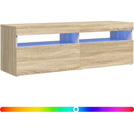 Meuble TV avec lumières LED, Étagère TV, Meuble de Salon, Chêne sonoma 120x35x40 cm OIB1622E (1/5)