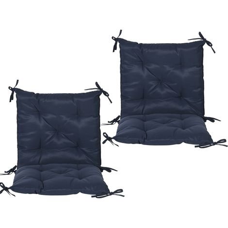 Lot de 2 coussins d'assise 98 x 50 x 8 cm avec liens de fixation, tissu résistant, bleu foncé (1/5)