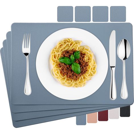 Sets de Table et Dessous de Verre en Cuir PU Ensembles de 4 Sets de Table Lavables et Imperméables 45x30cm, Bleu (1/5)