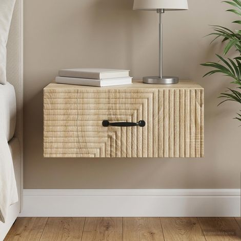 Table de chevet murale en bois d’ingénierie chêne Sonoma avec tiroir 49 x 34,5 x 20 cm - PANGIVO (1/5)