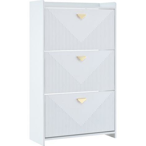 Meuble à chaussures 70 x 30 x 120 cm avec 3 portes inférieures à abattant, meuble d’entrée avec 6 compartiments à chaussures, buffet, meuble de salon, MDF, blanc, design thermoformé, largeur du caisso (1/5)