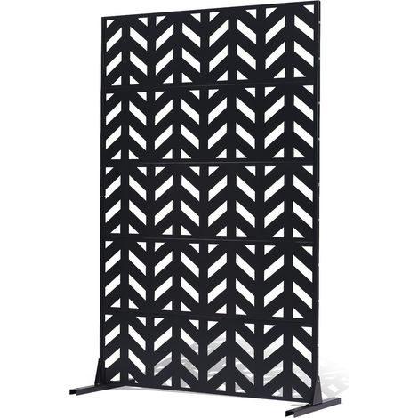 Paravent métallique noir 119 cm x 183 cm, 5 panneaux, séparateur d'extérieur autoportant en acier pour jardin et balcon. (1/5)